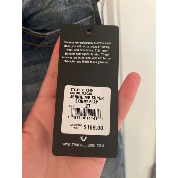 True Religion Jennie Curvy Mid Rise Super Skinny Jeans Macau Wash Size‎ 27 NWT - Picture 4 of 6